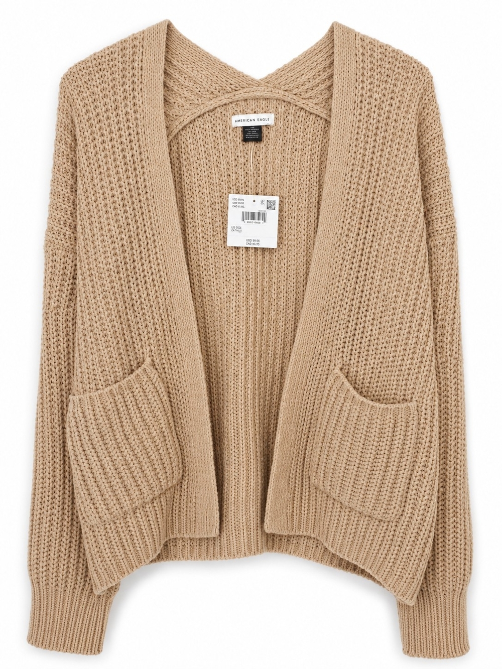 American Eagle Outfitters Chunky Open-Front Cardigan - Beige/Tan - Picture 1 of 2